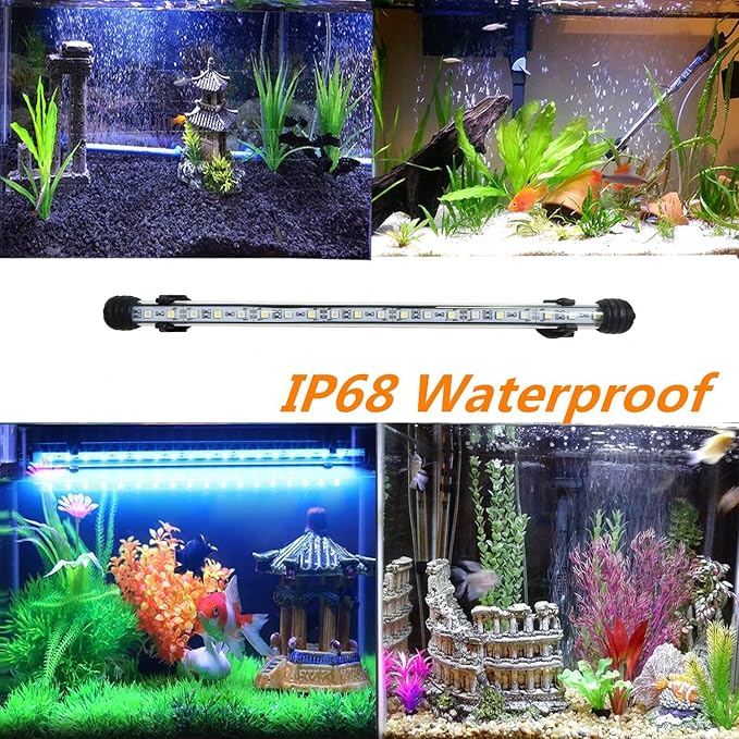 LED Aquarium Light, 19.5 inches Fish Tank Light RGB Color Underwater light Submersible Crystal Glass Lights, 27 LED Beads, Brightness Adjustable Memory Function, LED Light bar Stick for Fish Tank