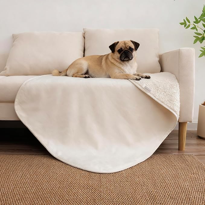 Waterproof Dog Blanket for Medium Dog, Leak Proof Pet Couch Sherpa Throw Blankets for Cat, Reversible Sofa Bed Protector Machine Washable-30 x40,Beige