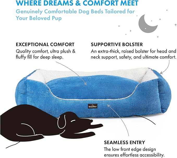 GRANDTIES Fluffy Dog Beds for Small Medium Large Dogs & Cats, Machine Washable Dog Bed, Rectangle Breathable Soft Calming Sleeping Warming Pet Beds with Waterproof & Non-Slip Bottom (XL 40", Azure)