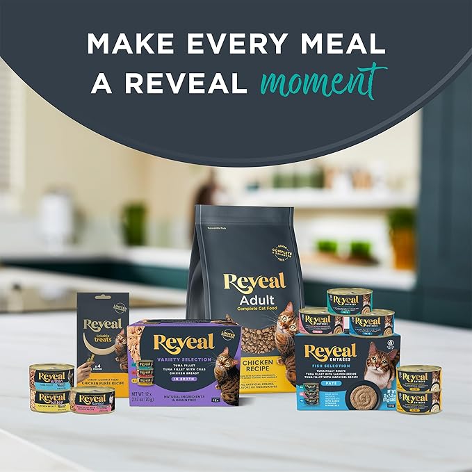 Reveal Natural Wet Cat Food, 12 Count, Grain Free, Limited Ingredient Canned Food for Cats, Tuna Fillet with Crab in Broth, 5.5 oz Cans