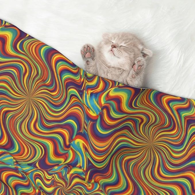 Two Sided Pet Cuddler Blanket for Anxiety Calming, Psychedelic Infinity, Reversible Plush Design with Bubble Dot Pattern Provides Familiar Surface Anywhere