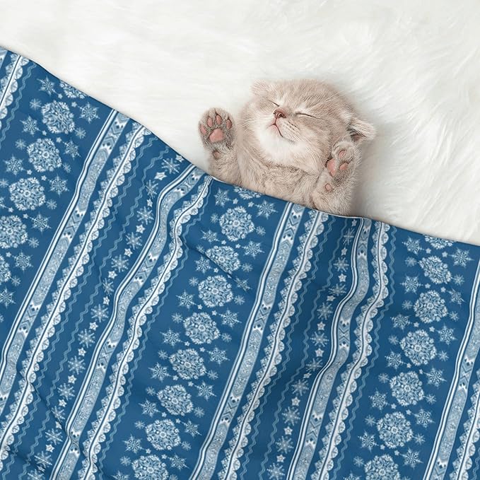 Boho Blanket for Pet - Blue White Snowflake Throw Blanket 40x30 Bohemian Couch Blankets for Puppy Dogs Cats