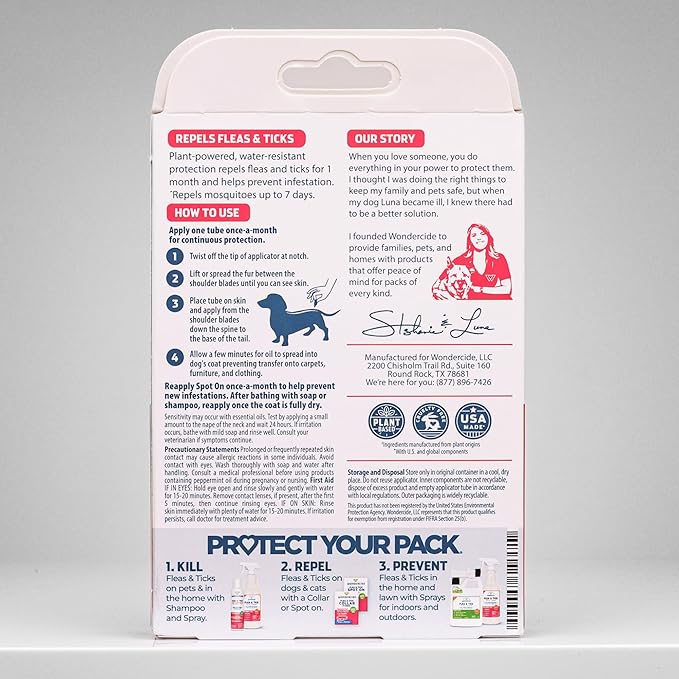 Wondercide - Flea & Tick Dog Spot On - Flea, Tick, and Mosquito Repellent, Prevention for Dogs with Natural Essential Oils - Up to 3 Months Protection - Medium 3 Tubes of 0.10 oz