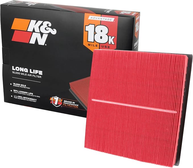 K&N Engine Air Filter: Long Life 18, 000 Mile Replacement Air Filter: Compatible