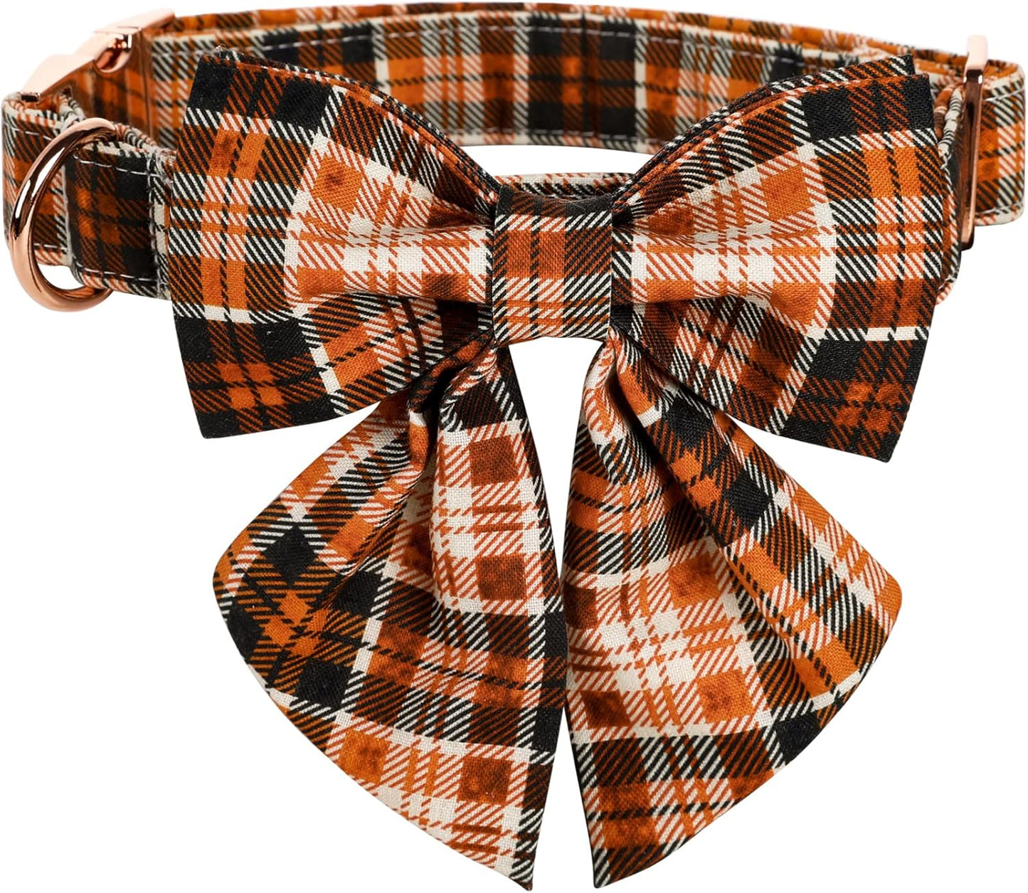 Lionet Paws Halloween Dog Collar with Bowtie - Cute Cotton Adjustable Fall Bowtie Dog Collar with Metal Buckle for Small Medium Large Dog Girl Boy Gift, M, Neck 13.5-22in