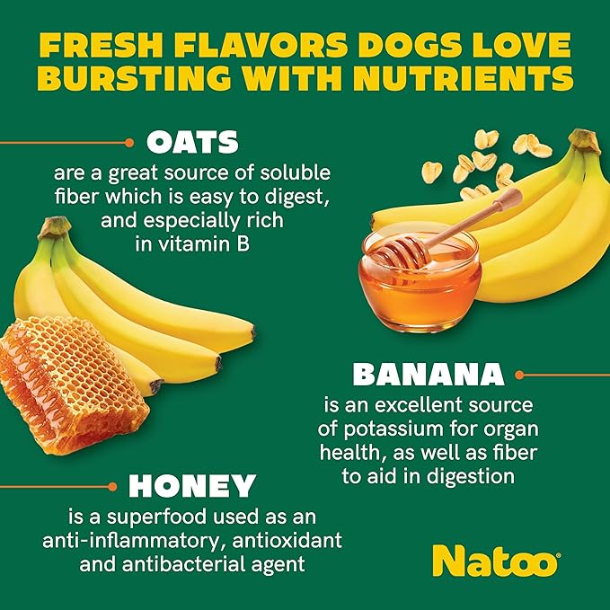 NATOO Dog Treats for Small Dogs & Puppies, Crunchy Biscuits Oats Banana and Honey, Natural Dog Treats, Rich in Omega 6, Prebiotics and Fiber, Antioxidants for Immunity (8oz)