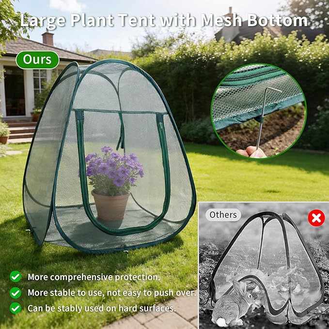 1PC Mesh Plant Protector Tent from Animals, 28X28X32Inch Pop Up Garden Netting Cover Large Green Crop Cage Plant Protection Tent to Protect Outdoor Potted Plants Flowers Fruits from Deer Birds Cat