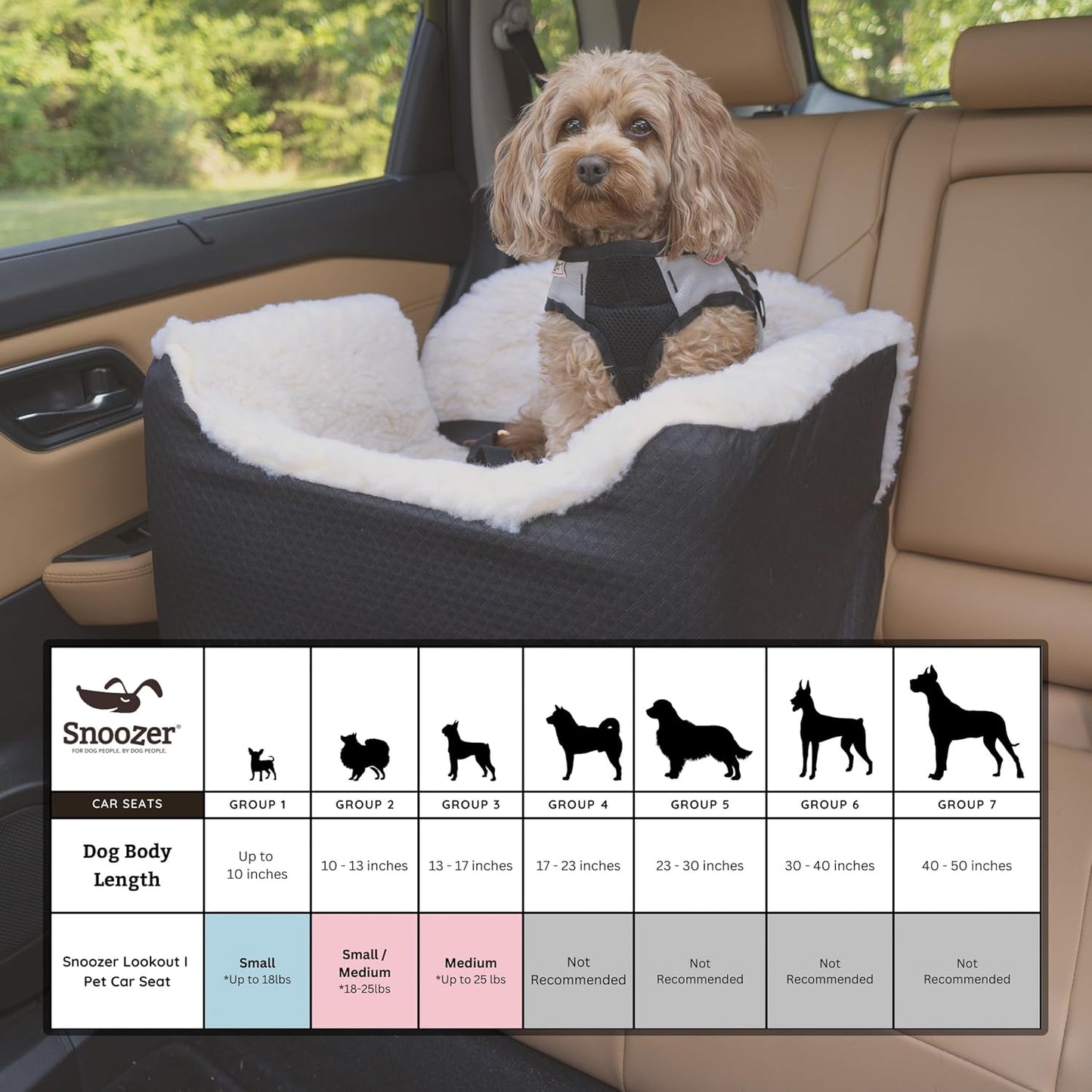 Snoozer Pet Products - Luxury Lookout I Dog Car Seat with Show Dog Microsuede, Small - Palmer Dove