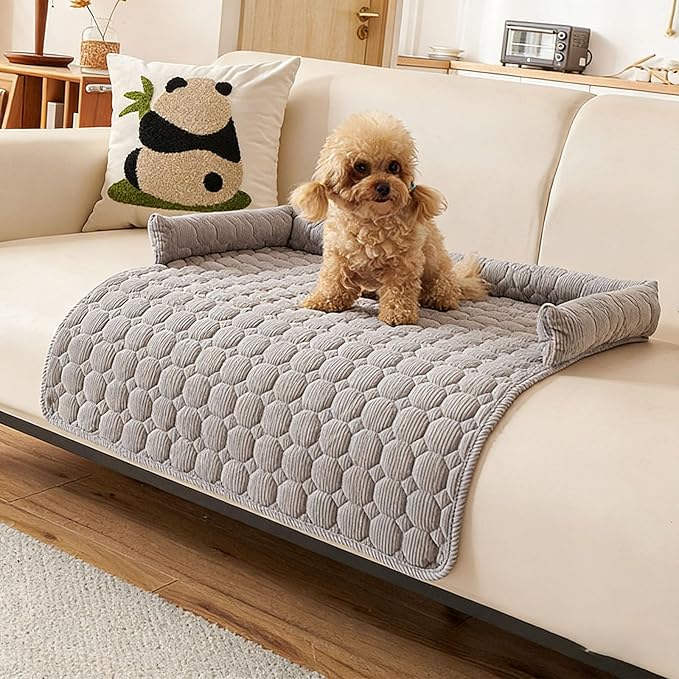 Dream Cloud Pet Sofa Bed Machine Washable Waterproof Supportive Comfort Non-Slip Plush Pet Couch Bed with Raised Edge for Sofa Car Floor, Small Medium Dogs Cats, Furniture Protector (Light Gray2)