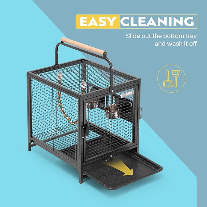 VIVOHOME 19 Inch Wrought Iron Bird Travel Carrier Cage for Parrots Conures Lovebird Cockatiel Parakeets Black