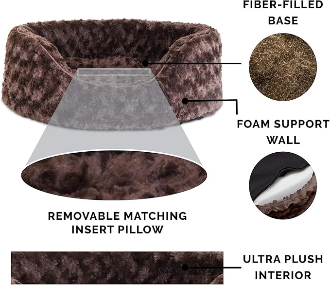 Furhaven Dog Bed for Small Dogs w/ Removable Washable Cover & Pillow Cushion Insert, For Dogs Up to 12 lbs - Ultra Plush Faux Fur Oval Lounger - Chocolate, Small