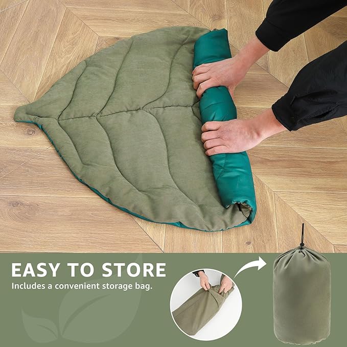 SCENEREAL Outdoor Dog Bed - Waterproof Reversible Leaf Mat 43x26, Portable Foldable Pet Bed for Small/Medium Dogs & Cats, All-Weather for Camping & Travel
