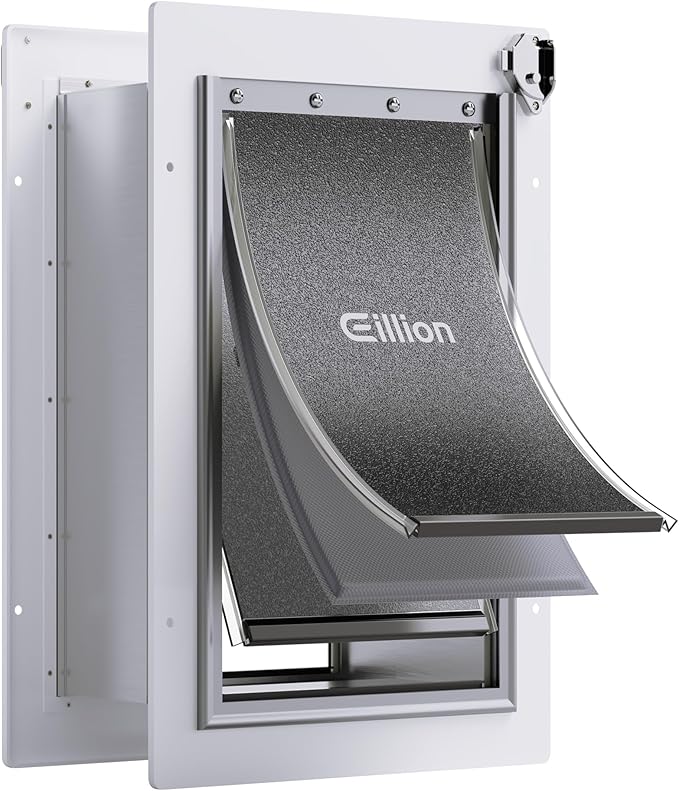 Pet Door for Wall Dog Door for Wall, 3-Flap Doggie Door with Insulation, All-Metal Frame and Telescoping Tunnel, Pets Up to 40 Lb (Medium Size)