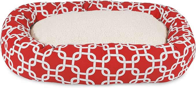 Majestic Pet 24 Inch Links Sherpa Calming Dog Bed Washable – Cozy Soft Round Dog Bed with Spine for Head Support - Fluffy Donut Dog Bed 24x19x7 (inch) – Round Pet Bed Small - RED