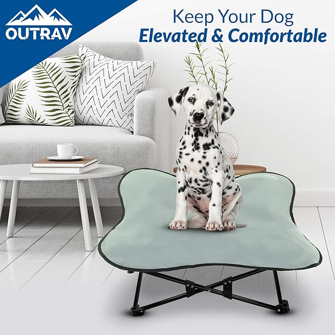 Portable Elevated Bed | Folding Pet Cot for Indoor, Outdoor, Traveling, Camping | Fold Up Steel Frame with Padded Cushion Canopy | Raised Travel Lounger for Large, Small, Dogs, Cats, up to 100 lb.