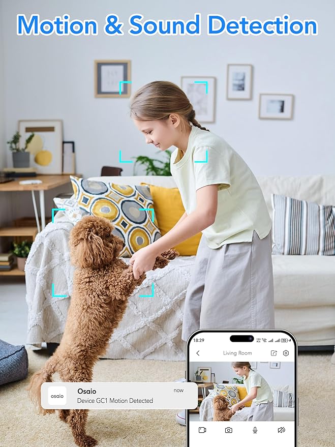 Indoor Security Camera 2K 3MP, Motion & Sound Detection, Real-Time Alerts, Two-Way Audio, Works with Alexa & Google Assistant, Home Security Camera with 256GB SD & Cloud Storage, Black, 2.4GHz