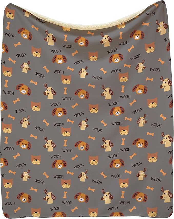 Grey Woof Sherpa Pet Lightweight Blanket - 50" x 60" - Cute for Dogs - Gifts and Puppy Essentials - Printed in America