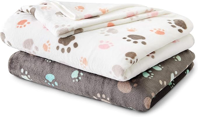 Allisandro 350 GSM-Super Soft and Premium Fuzzy Flannel Fleece Pet Dog Blanket, The Cute Print Design Washable Fluffy Blanket for Extra Large Puppy Cat Kitten Indoor or Outdoor, White, 80 x 64 Inches