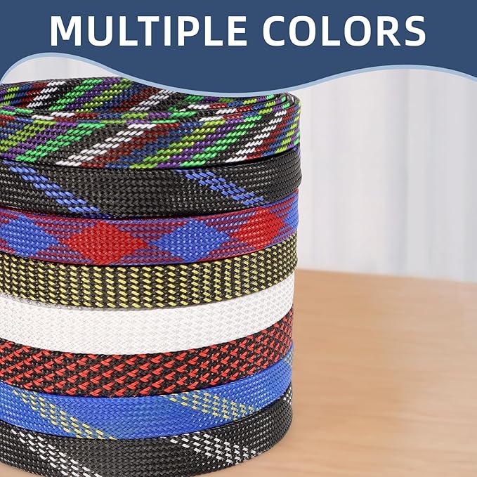 Braided Cable Sleeving, PET Expandable Braided Cable Sleeve, Flexible Mesh Sleeving Cord Management for Audio Video and Other Home Device, Cord Protector from Pets (Black Silver, 3/8" x 25ft)