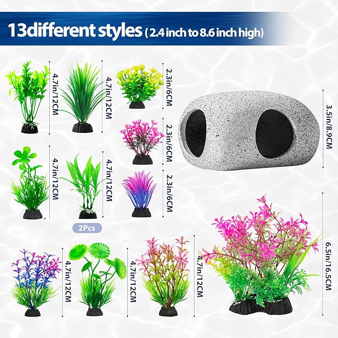 CousDUoBe 13Pcs Aquarium Hideaway Rock Cave Fish Tank Decorations quarium,Betta Toys Hideout Stones House,Safe and Non-Toxic Ceramic Fish Tank Ornaments（Style B）