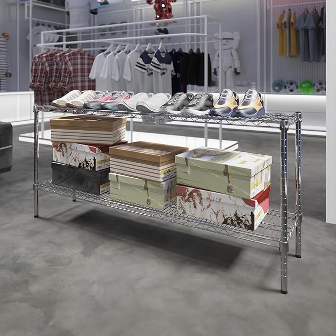 14" Deep x 60" Wide x 27" Height Wire Shelving Kit | 2-Tier | NSF Commercial Storage Rack Unit
