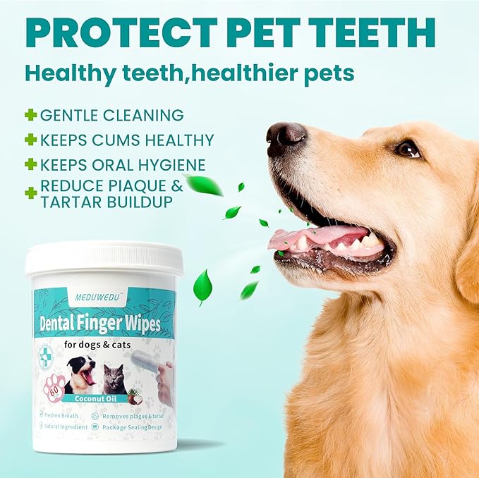 Dental Care Finger Wipes 120 Counts,Teeth Cleaning Finger Wipes for Dogs & Cats,Reduces Plaque & Supports Oral Freshness,Small Animal Stain Removers, Unscented