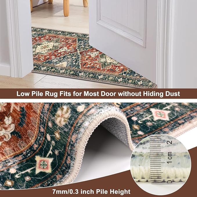 Yamaziot Washable Runner Rug, 3x6 Non-Slip Boho Vintage Hallway Rug