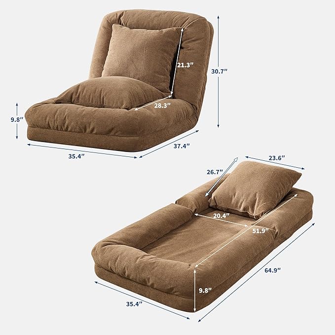 GarveeHome Human Dog Bed for Adult, Comfy Lazy Sofa Bed with 2 Pillows & 5 Adjustable Position, Chenille Upholstered Lounge Chair for Living Room Bedroom Brown