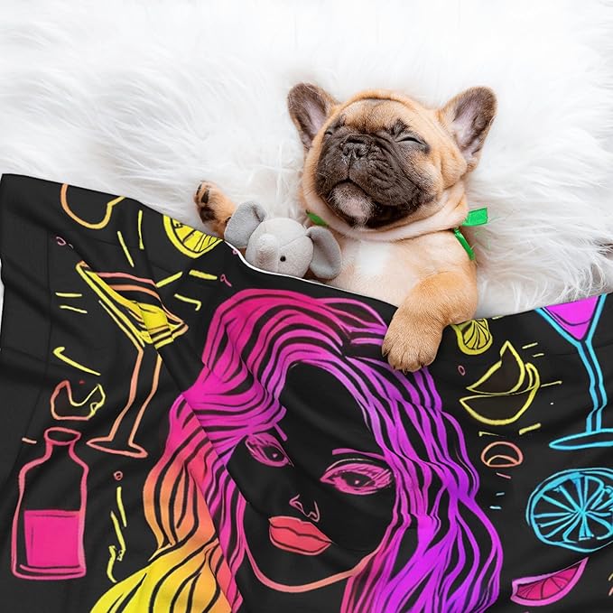 Waterproof Dog Blanket Soft Pet Blanket for Puppy Cat, Fleece Cat Throw Blankets for Furniture Bed Couch Sofa Reversible - Neon Bar Drinks