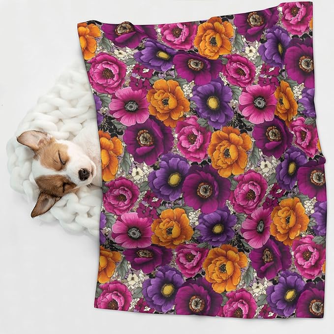 Waterproof Dog Blanket Soft Pet Blanket for Puppy Cat, Fleece Cat Throw Blankets for Furniture Bed Couch Sofa Reversible - Retro Florals Purple 4
