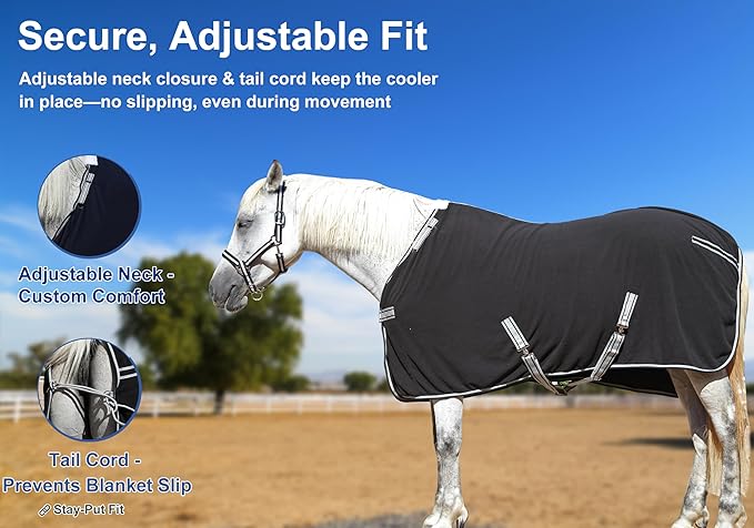 Horse Fleece Cooler, Blanket Liner - 300g Anti-Pilling Fleece, Moisture-Wicking, Cooling & Drying for Post-Workout, Bath & Travel, Prevent Overheating & Chilling Black 66