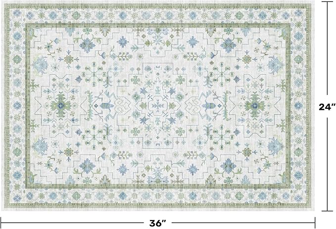 Washable Boho Bathroom Rug 2x3