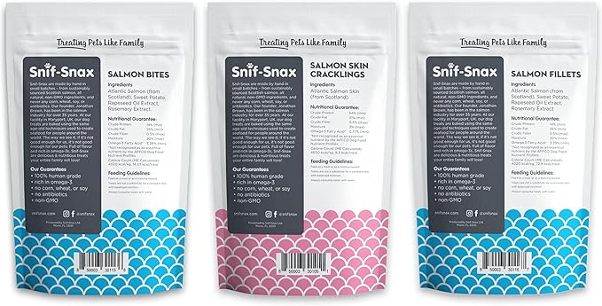Snif-Snax Salmon Variety Pack Dog Treats (3 Pack) – All Natural, Human Grade, Grain Free Training Treats for Dogs & Puppies – High Protein, Healthy Reward Snacks with Omega-3s