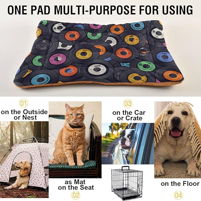 Vinyl Records Music Pet Bed Cute Dog Bed Mat Absorbing Non Slip Pad Pet Sleeping Mat for Small, Medium, and Large Dogs Puppy Cat 24 in x 18 in