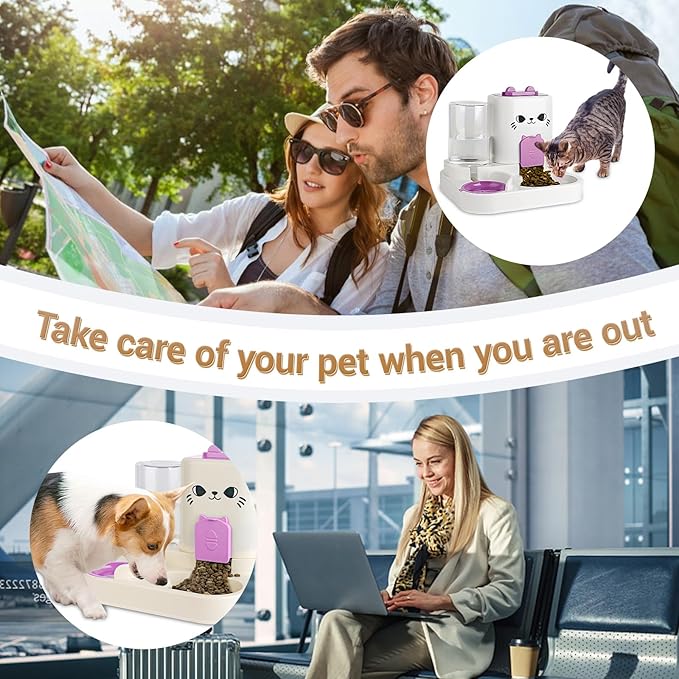 2-in-1 Gravity Pet Feeder & Water Dispenser for Cats Dogs - Large Capacity Cat Food Station with Water Bowl, Travel-Friendly (red)