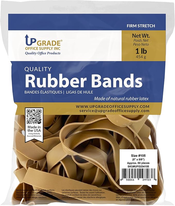 Upgrade Rubber Bands, Size 105, 1 lb Bags, 20-Pack Case, Made in USA