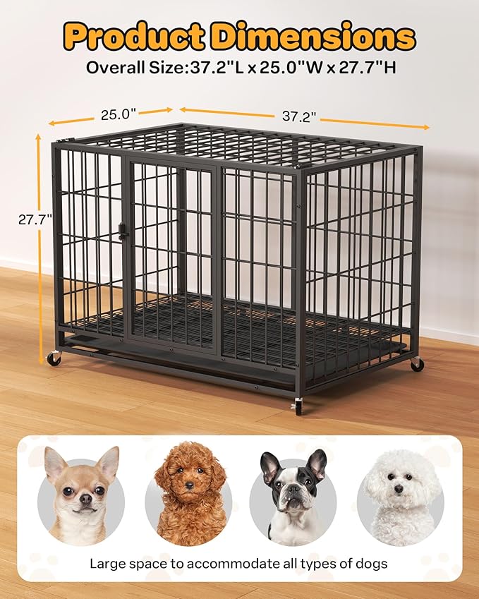 38 Inch Dog Crates for Meidum Small Dogs,Metal Wire Cages Dog Kennels Pet Cage with Double-Door,Removable Tray,for Small Medium Dogs
