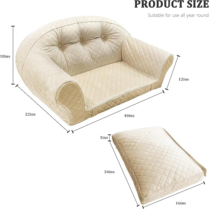 Convertiable Large Dog Couch Bed Thicken Dog Bed Orthopedic Foam Pet Sofa Bed for Large Medium Size Dogs with Removable Dog Mattress Made in Luxurious Velvet