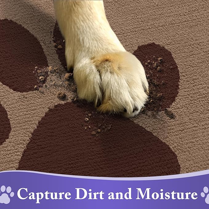 Buganda Dog Door Mat for Muddy Paws, Absorbent Dirt Trapper Non Slip Indoor Doormats, Washable Low-Profile Mat for Mud Dogs, Entryway Carpet for Inside Floor (48x30 Inches, Beige)