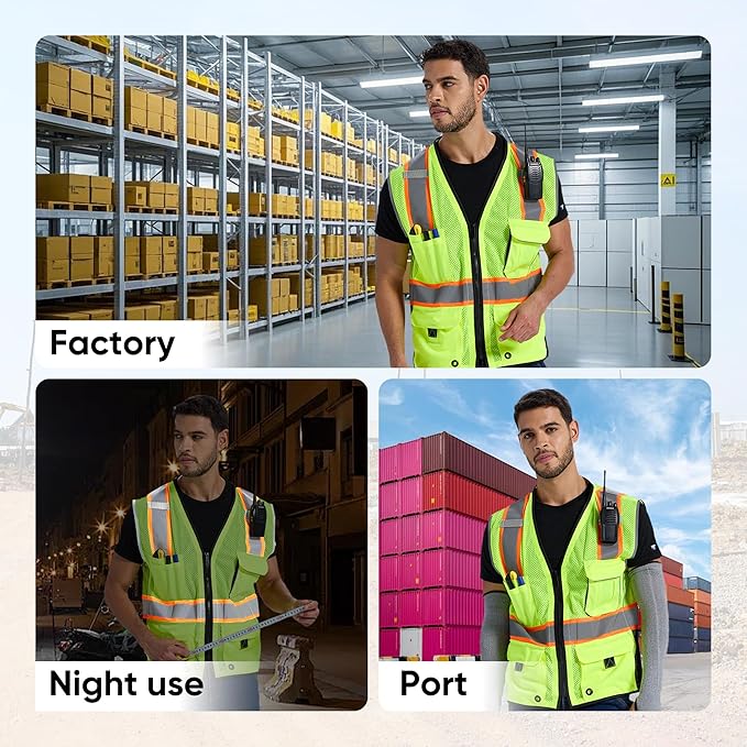 SRsafety High Visibility Vest, Security Vest with 9 Pockets,Mesh Safety Vest for Construction Workers Sanitation Workers