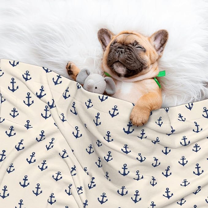 Waterproof Dog Blanket Soft Pet Blanket for Puppy Cat, Fleece Cat Throw Blankets for Furniture Bed Couch Sofa Reversible - Nautical Themed Simple Anchors