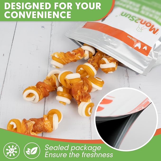 MON2SUN 2.5" Rawhide Free Dog Treats with Mixed Vegetables, Chicken Wrapped Mini Knot Bones for Small Dogs, Healthy Snacks for Balanced Nutrition, 21.2oz (Pack of 2)