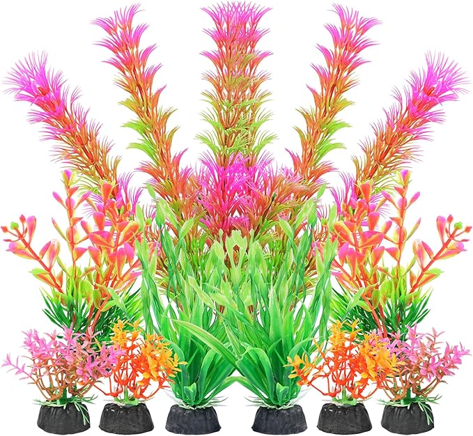 AQUANEAT Artificial Fish Tank Plants, Aquarium Decorations, Pink Plastic Accessories, 10pcs