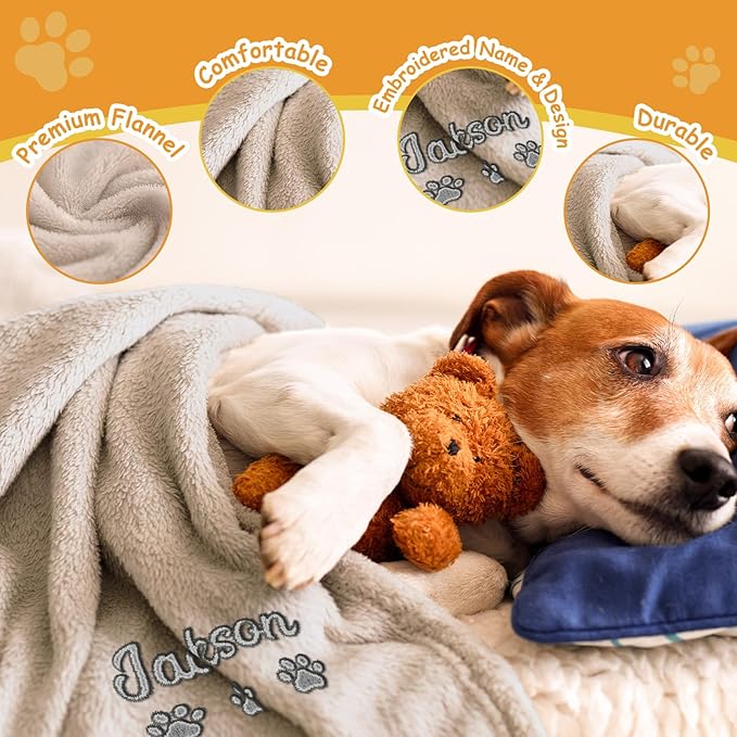 Personalized Dog Blanket with Pet Name, Custom Dog Blanket, Personalized Embroidered Flannel Puppy Blanket, Customized Cat Bed Blankets with Pattern, Pet Cat Dog Gifts for Christmas