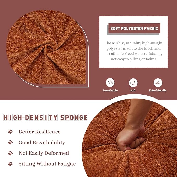 Extra Large Human Dog Bed for Adult & Pets, Convertible Floor Sofa Bed with 5 Adjustable Position, Lazy Couch Giant Bean Bag Lounge Chair Comfy Tatami with 3 Pillows for Bedroom Living Room (Orange)