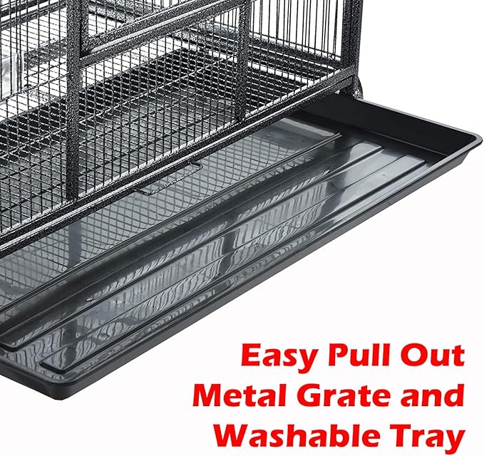 X-Large Double Stacker Wrought Iron Cage Bird Flight Parrot Breeding Breeder Cage Side Breeding Door Easy Clean Pull Out Tray Removable Rolling Stand Cockatiel Conure Canary Aviary Finches Budgies