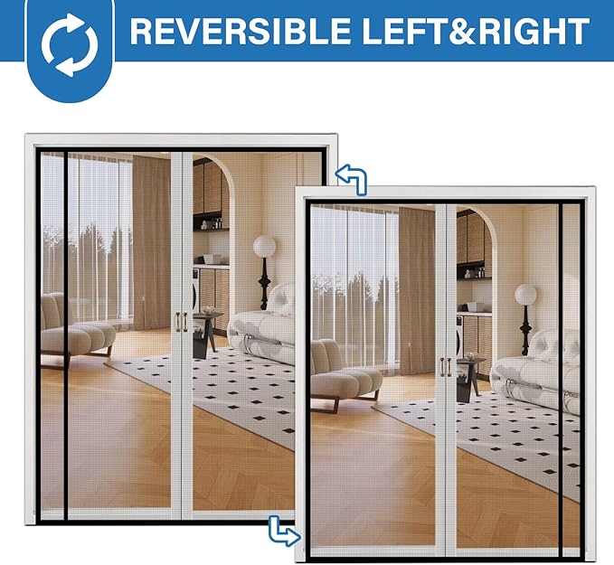Magnetic Screen Door Mesh Left Right Side Opening Upgraded PET Material Mesh Stronger Than Fiberglass and Polyester,Keep Bugs Out,Pet & Kid Friendly Fit Door Size 96"X80",Screen Size 98''X82''