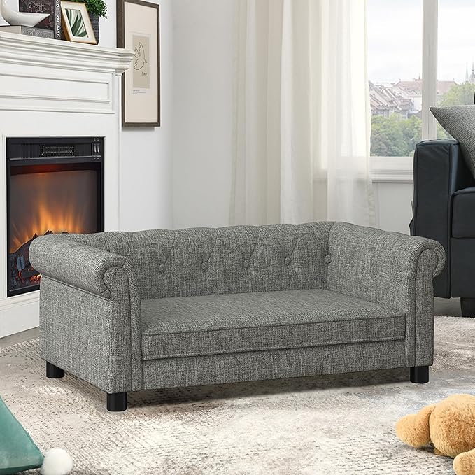 Dog Sofa Couch for Medium to Large Dogs, Memory Foam Pet Sofa Couch with Washable Fabric, Durable Elevated Dog Bed with Legs, Removable Cushion for Medium and Large Dogs, Light Gray