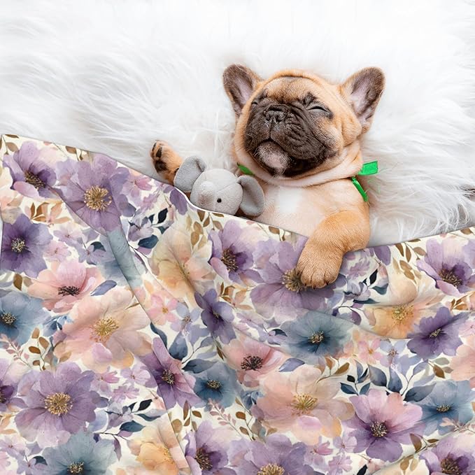 Waterproof Dog Blanket Soft Pet Blanket for Puppy Cat, Fleece Cat Throw Blankets for Furniture Bed Couch Sofa Reversible - Vintage Floral 1