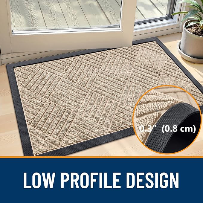 OLANLY Front Door Mat Outside Entrance 47x23, Heavy Duty Sturdy Natural Rubber